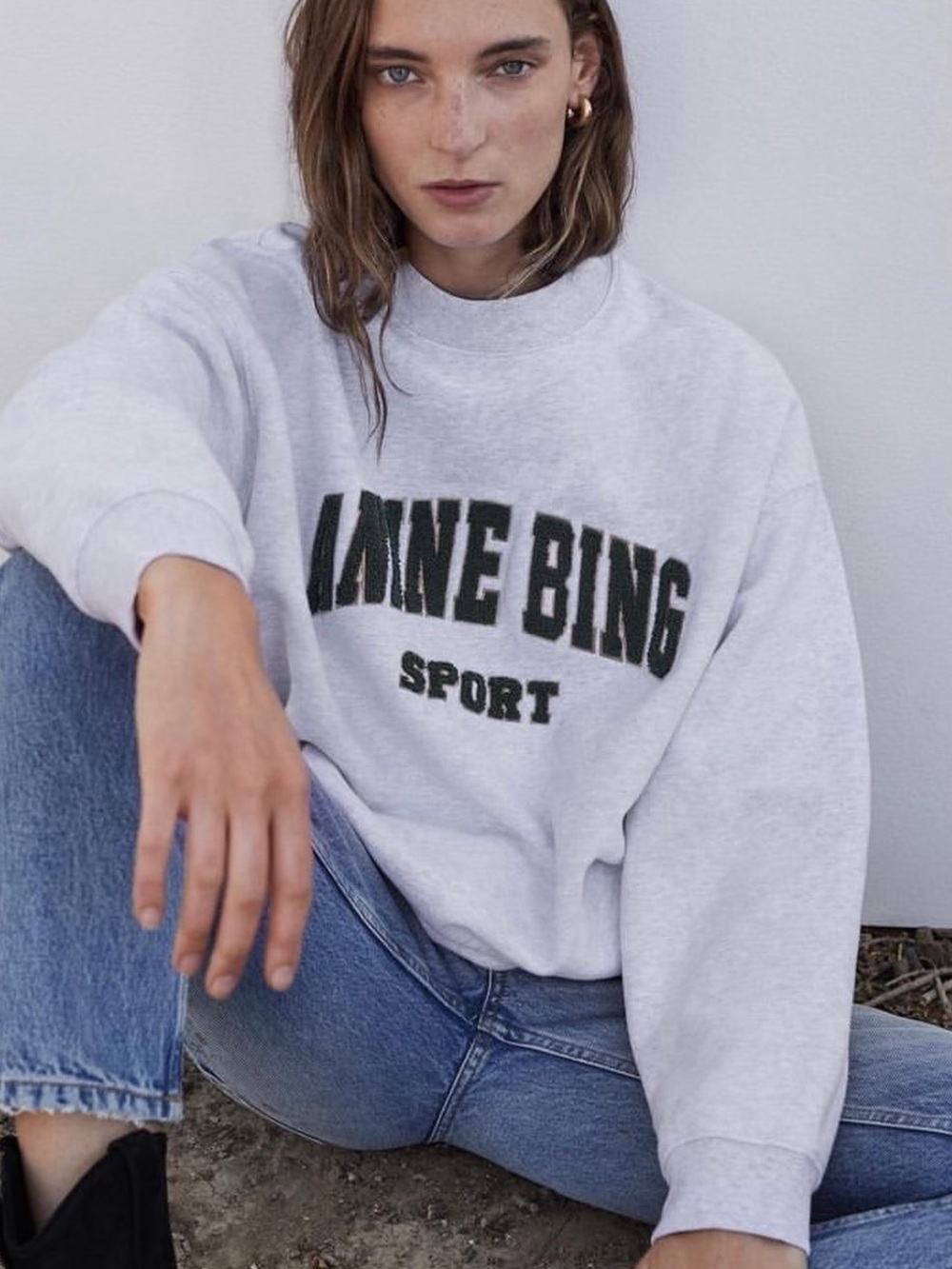 Anine Bing Tyler Oversized Pullover Mockneck Crewneck Sweater in Heather Gray - Picture 12 of 14